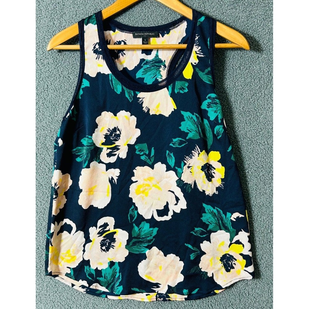 GAP Floral V-Neck Top Womens Small Navy Blue Sleeveless Relaxed Boho RN54023